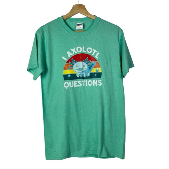 Boutique I Axolotl Questions Mint Green Crewneck Short Sleeve T-Shirt S - Picture 1 of 5